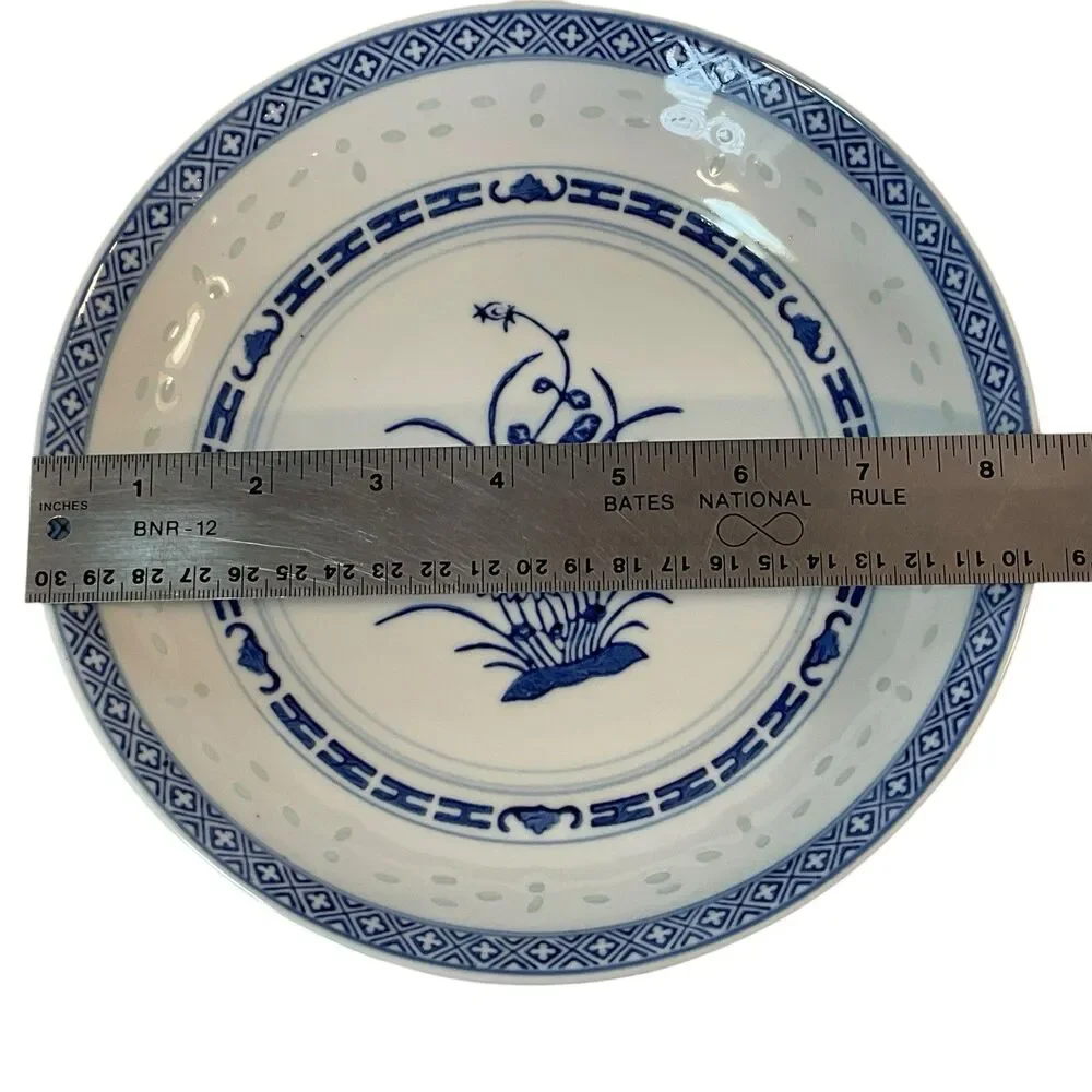 Chinese Rice Grain Serving Bowls Blue & White 8.5” Set Of 2